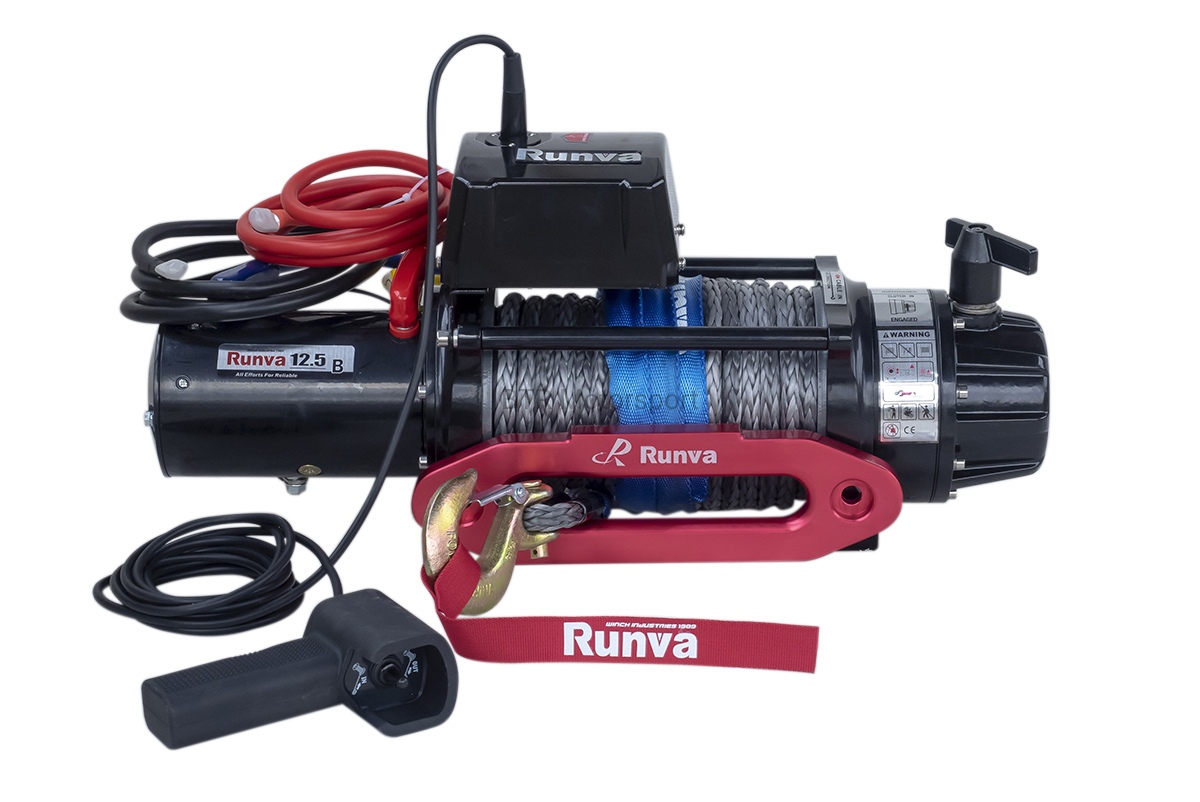 Лебёдка электрическая 12V Runva 12500 lbs 5720 кг (влагозащищенная) синтетический трос EWB12500SSR