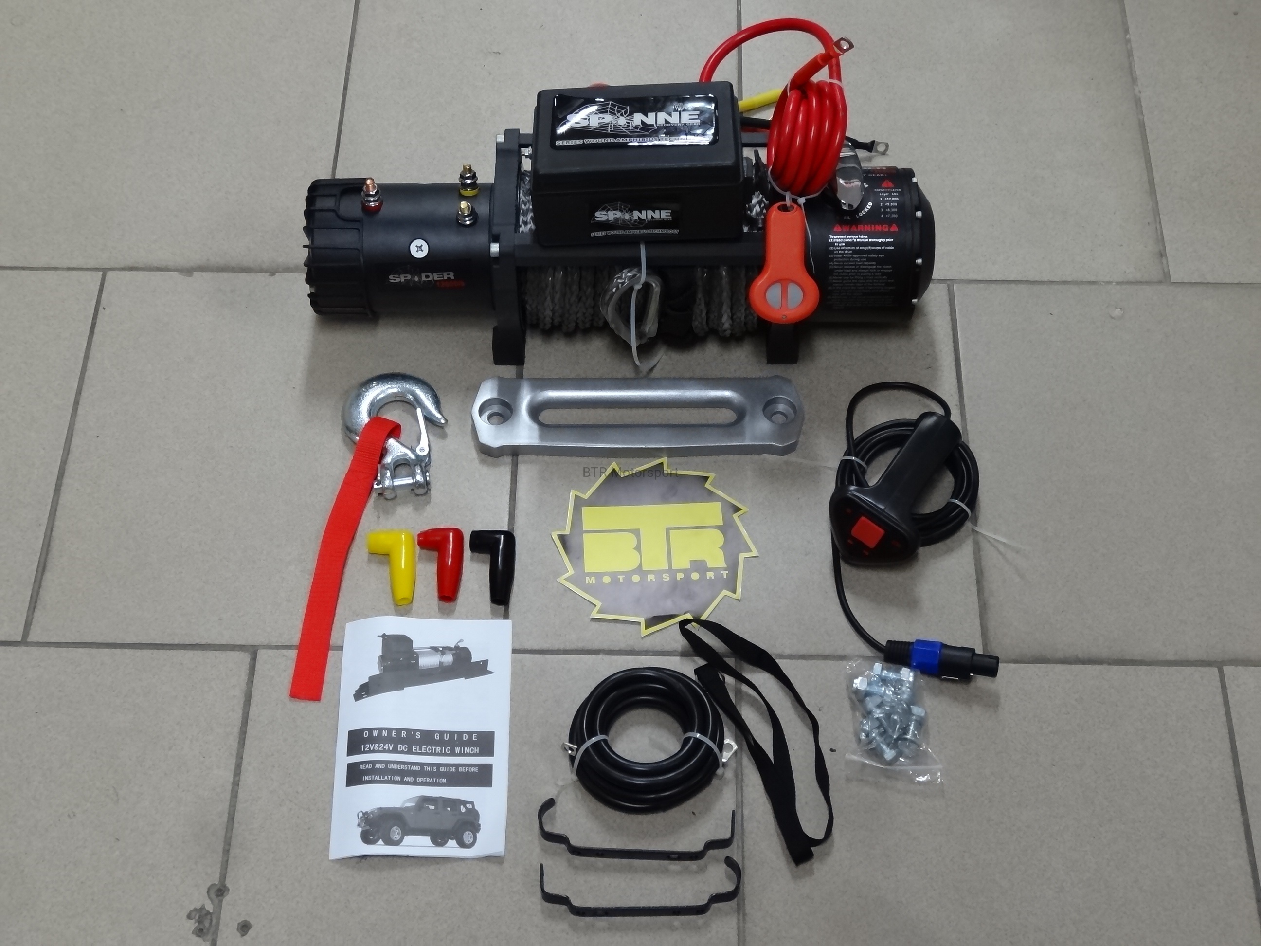 Лебедка электрическая 12V SPIDER 12000lbs/5443 кг (блок+механизм IP66) синтетика