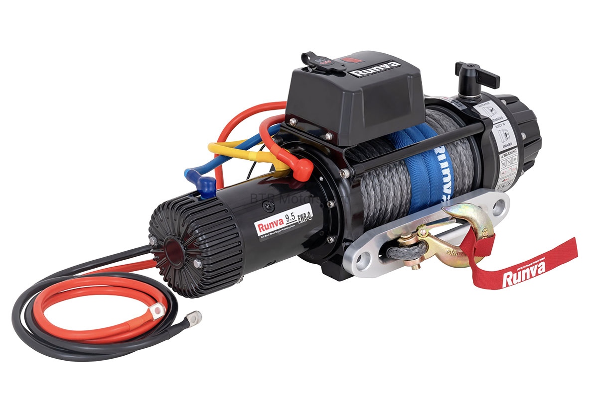 Лебёдка электрическая 12V Runva 9500 lbs 4350 кг высокоскоростная, влагозащищенная, синтетический трос EWB9500S-Q