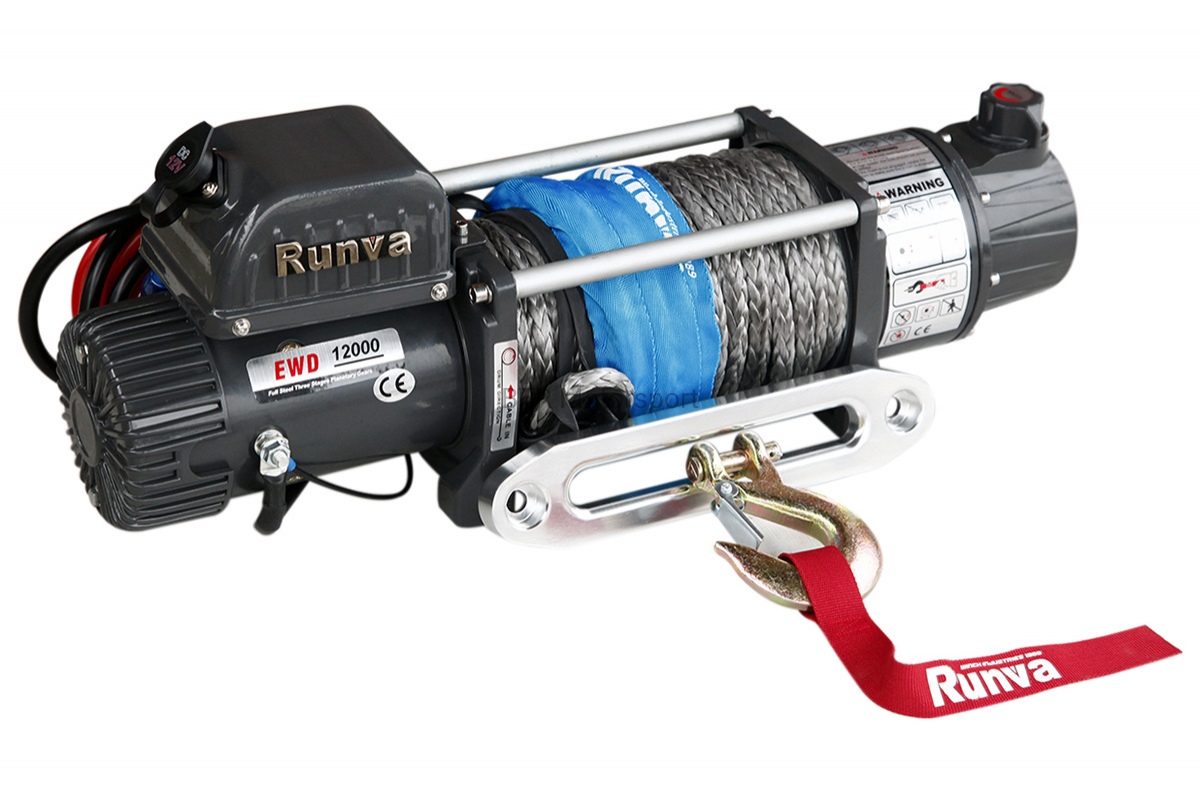Лебёдка электрическая двухскоростная 12V Runva 12000 lbs 5700 кг (синтетический трос) EWD12000USR
